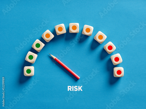 Risk level meter indicating low level of risk. Stable and secure risk level. photo