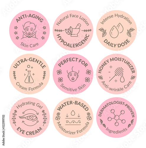 Facial cream sticker set, icon tag design