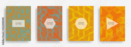 Halftone shapes business catalog covers vector design.