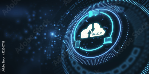 Creative glowing cloud hologram on blurry dark backdrop. Cloud computing, big data backup concept. 3D Rendering.
