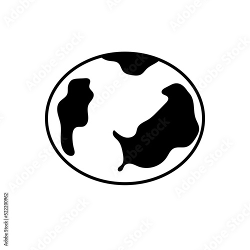 Earth globe or planet in cartoon style. Black isolated vector illustration planet symbol for education, travel and geography on white background