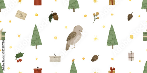 cute childish new year and christmas  endless pattern, hand painted illustration