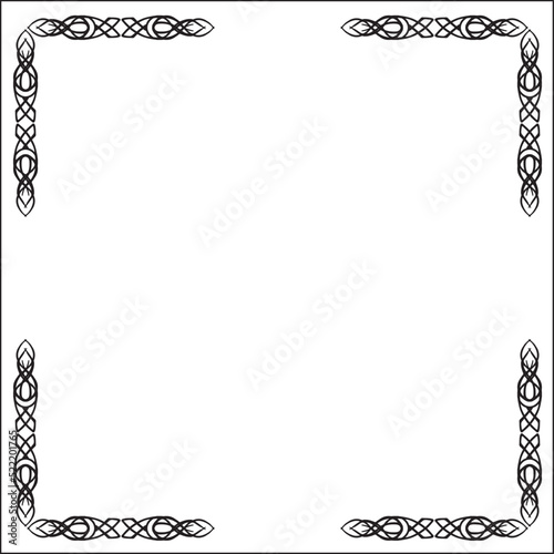 Black and white ornamental border for greeting cards, banners, invitations. Isolated vector illustration.  Oriental style.