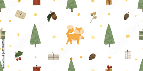 cute childish new year and christmas  endless pattern, hand painted illustration
