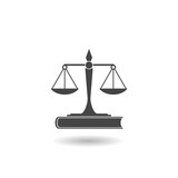 Justice scales and books icon with shadow