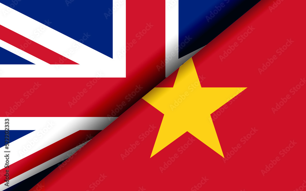 Flags of the Britain and Vietnam divided diagonally Flags of the Britain and Vietnam divided diagonally