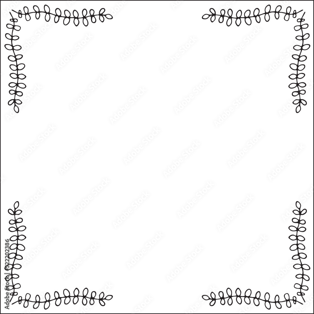 Obraz premium Black and white vegetal ornamental frame, decorative border for greeting cards, banners, invitations. Isolated vector illustration.