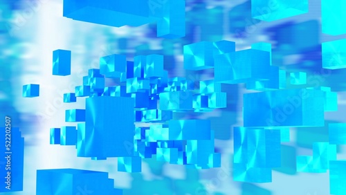 青いキューブが浮かぶ抽象的な背景