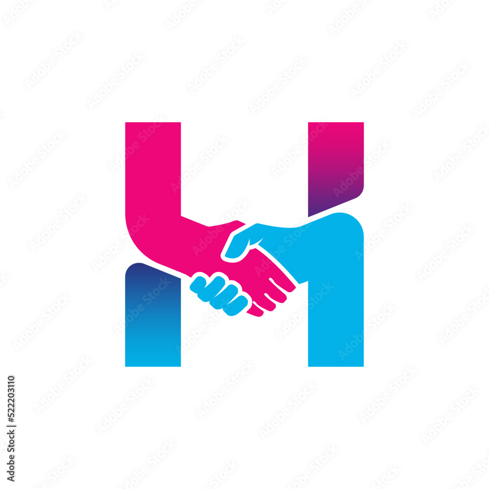 handshake logo isolated on letter H alphabet. Business partnership and union logo design