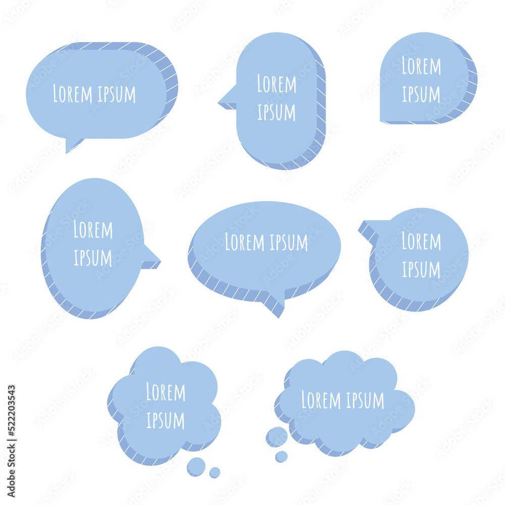 collection set of cute blue pastel 3D speech bubble balloon think, speak, talk, template, text box, flat design vector illustration collection set of cute blue pastel 3D speech bubble balloon think, speak, talk, template, text box, flat design vector illustration