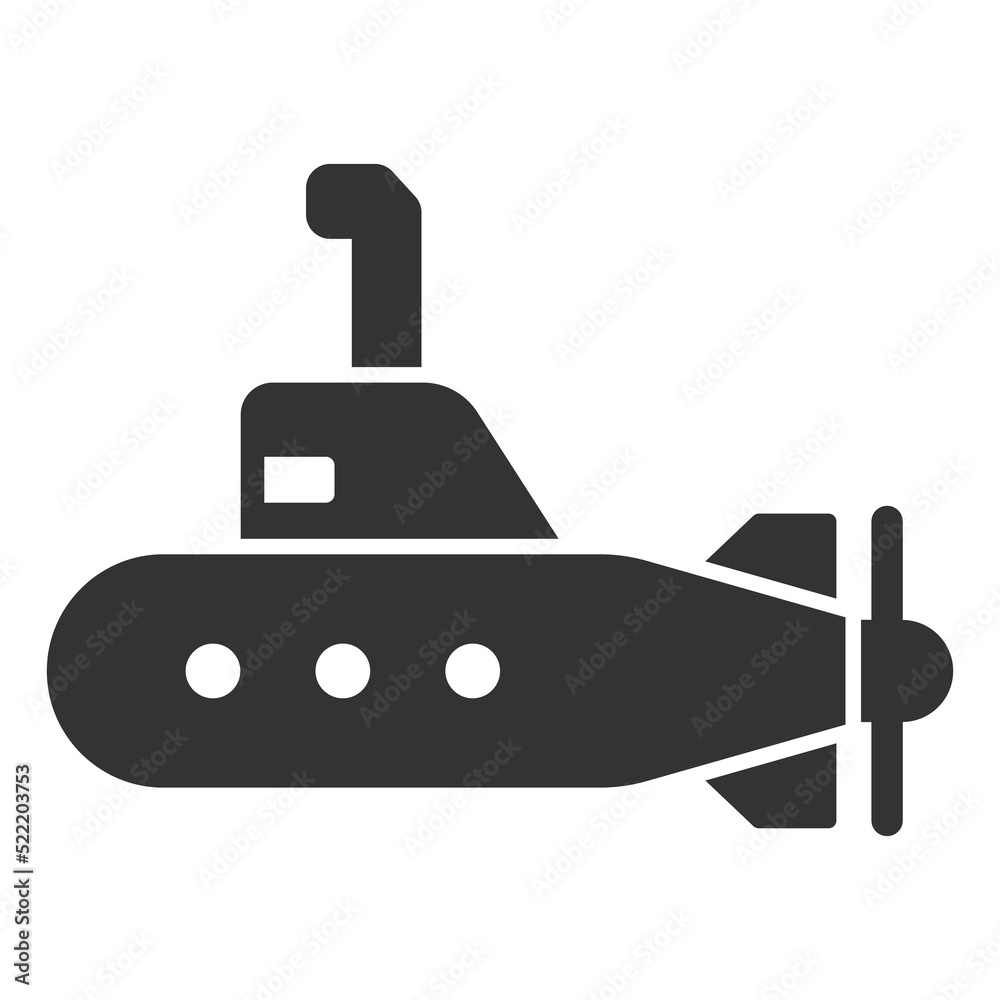 Submarine with periscope - background, white, web, illustration, symbol, sign, icon, glyph Submarine with periscope - background, white, web, illustration, symbol, sign, icon, glyph