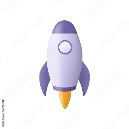 Flying space rocket 3d Realistic.Business startup concept.Vector illustration isolated on white background.