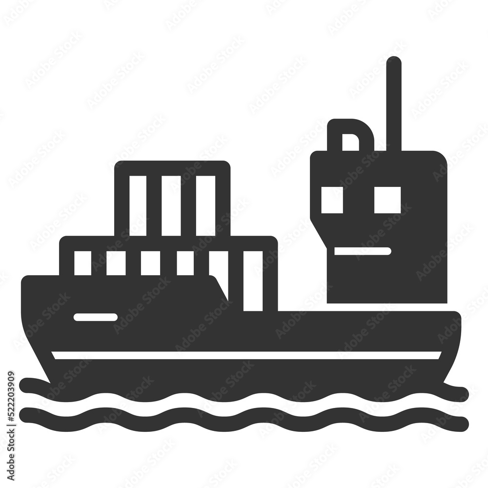 Container ship at sea - background, white, web, illustration, symbol, sign, icon, glyph Container ship at sea - background, white, web, illustration, symbol, sign, icon, glyph