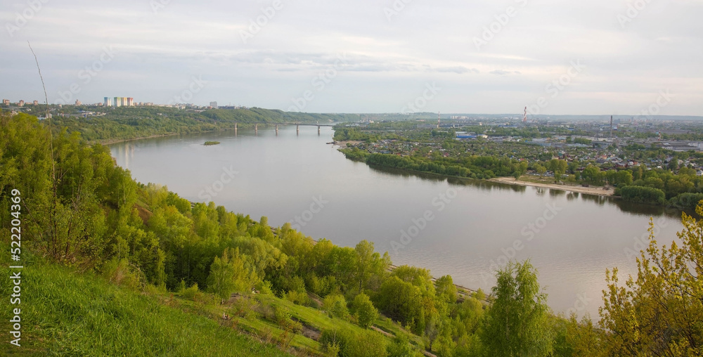 Spring view of the Oka River and Nizhny Novgorod from the central park