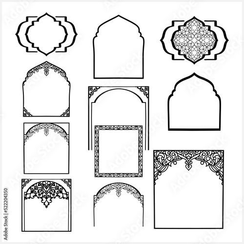 Eid Mubarak border clip art. Hand drawn art line. Ramadan. Vintage pattern. Vector stock illustration. EPS 10