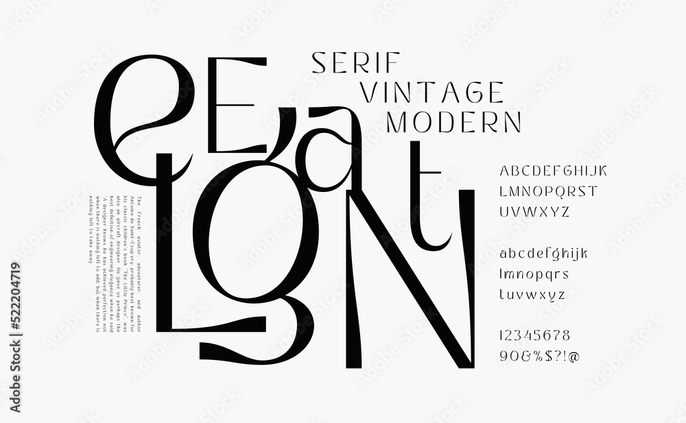 Elegant alphabet font. Classic Modern Poster Designs Concept