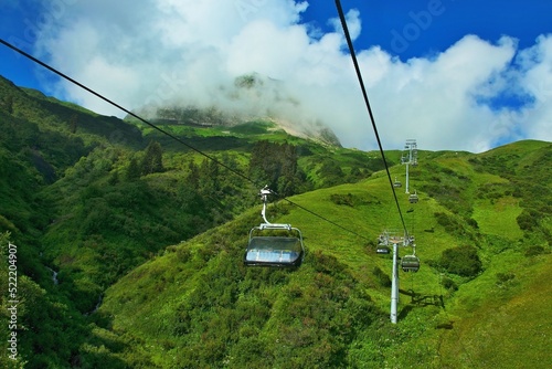 Austrian Alps - view of the Steffisalp-Express chairlift from town Warth in the Lechtal Alps