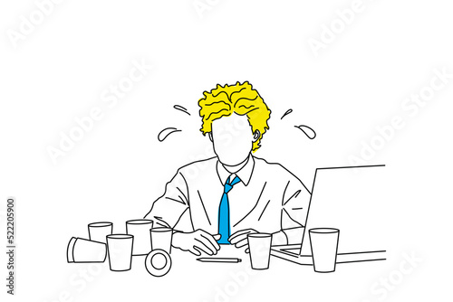 Cartoon of crying man. Negative emotion facial expression feeling. Single continuous line art style.