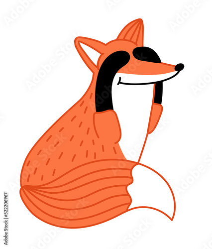 Cute little fox hand drawn cartoon character isolated on white background vector illustration. Funny comic animal mascot, happy and smiling red fox, wildlife and zoo animal. Fox playing hide and seek