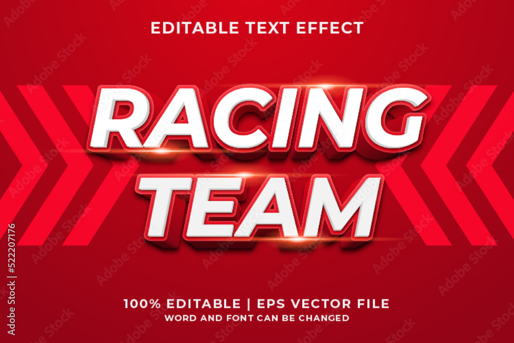 Editable text effect Racing Team 3d cartoon template style premium vector