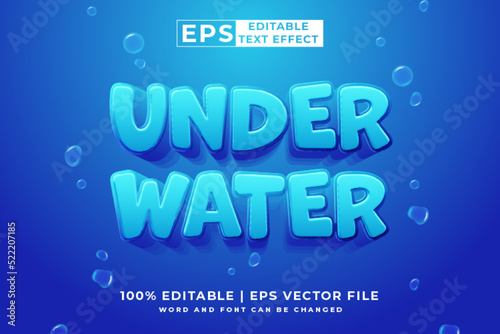 Editable text effect Under Water 3d cartoon template style premium vector