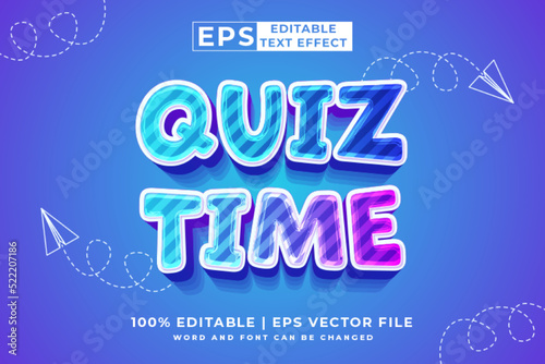 Editable text effect Quiz Time 3d cartoon template style premium vector