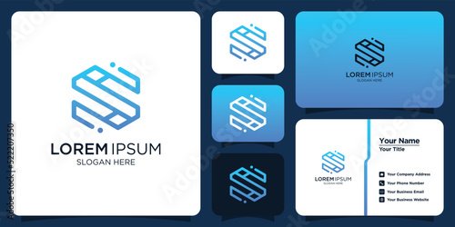 technology letter S design logo and business card