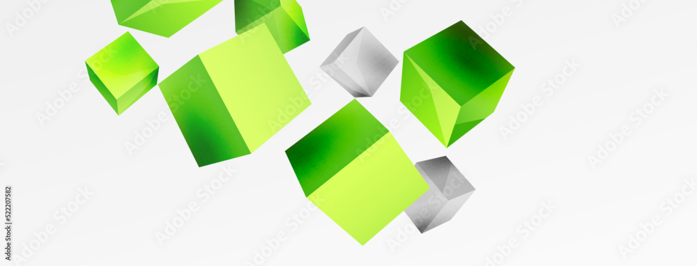 3d vector abstract background. Flying cubes composition. Trendy techno business template for wallpaper, banner, background or landing