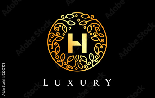 Golden H Letter Logo Luxury.Beauty Cosmetics Logo