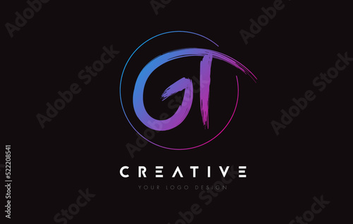 Creative Colorful GT Brush Letter Logo Design. Artistic Handwritten Letters Logo Concept.