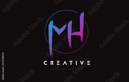 Creative Colorful MH Brush Letter Logo Design. Artistic Handwritten Letters Logo Concept.