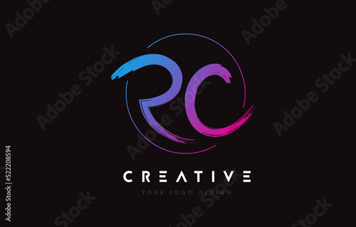 Creative Colorful RC Brush Letter Logo Design. Artistic Handwritten Letters Logo Concept.