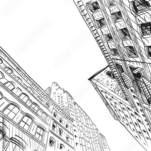  Hand drawn city sketch, vector illustration