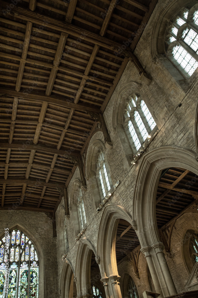 Burford, Cotswolds, Engeland,, Oxfordshire, UK, Great Brittain, st john the baptist, church, interior, ceiling,