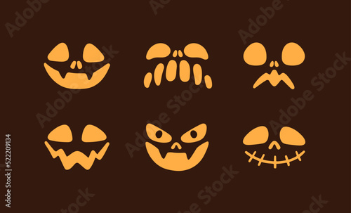 Cute scary Halloween jack pumpkin characters with different face expressions....