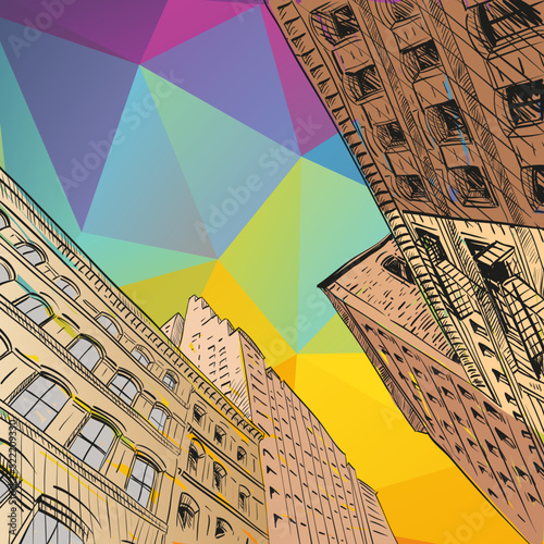  Hand drawn city sketch, vector illustration