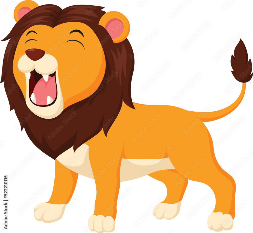Cartoon happy lion roaring on white background Cartoon happy lion roaring on white background