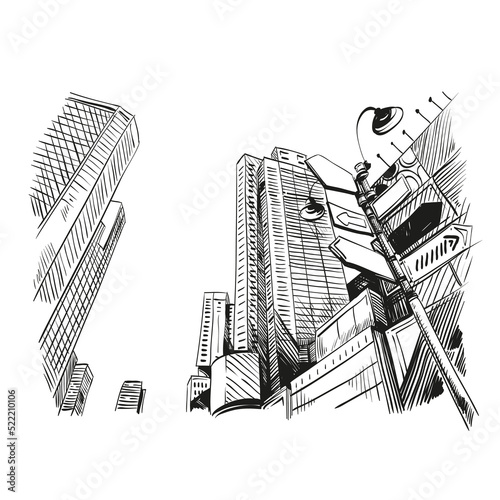 Hand drawn city sketch, vector illustration