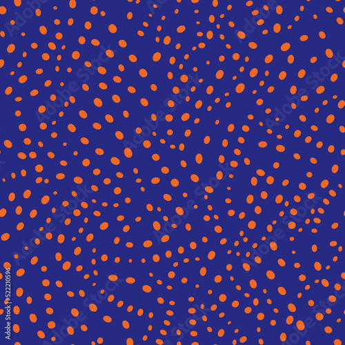 Abstract vector background with glitch polka dot distortion. Seamless noise texture tropical neon indigo backdrop. Irregular scattered dots repeat. Confetti circles all over print. Dotted background.