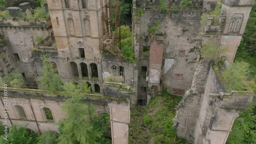 Tilting Aerial Shot Of The Abandoned Lennox Castle Tilting Aerial Shot Of The Abandoned Lennox Castle