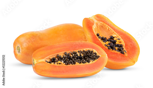 Ripe papaya fruit isolated on white