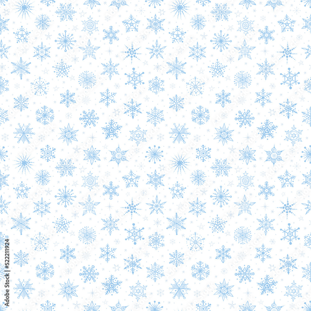 Seamless pattern with snow. Falling blue snowflakes on white background. Vector illustration with snowflakes. Can be used for wallpaper, pattern fills, textile, web page background, surface textures. Seamless pattern with snow. Falling blue snowflakes on white background. Vector illustration with snowflakes. Can be used for wallpaper, pattern fills, textile, web page background, surface textures.