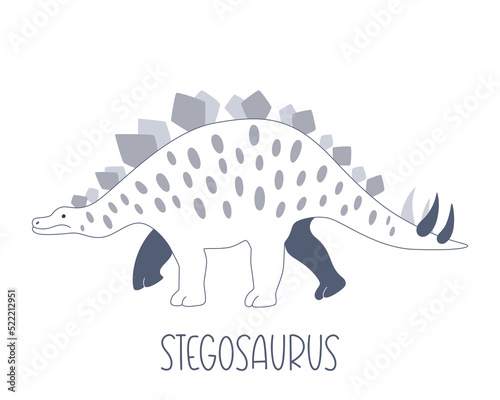 cute blue doodle dinosaur stegosaurus. vector illustration of wild Jurrasic animal
