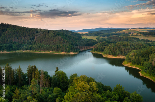 Beautiful Pilchowickie lake at sunset, Lower Silesia. Poland photo