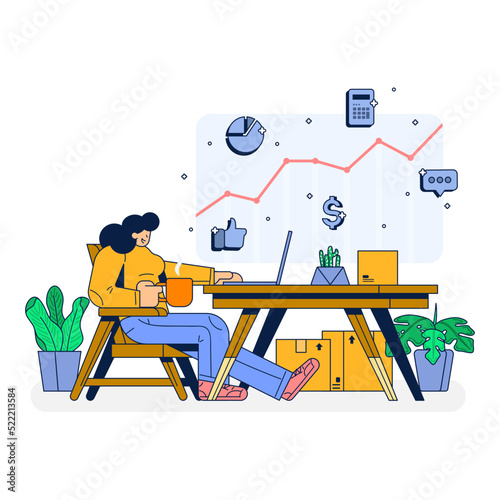 Woman Checking Her Online Store Analytic while Drinking a Cup of Hot Coffee 