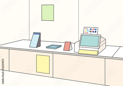 コンビニエンスストアのレジカウンター【キャッシュレス・会計・店員・店内・内観】