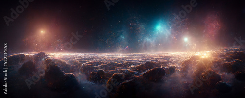 Border of the universe concept, stellar gas and dust, nebula, deep space 3d rendering photo