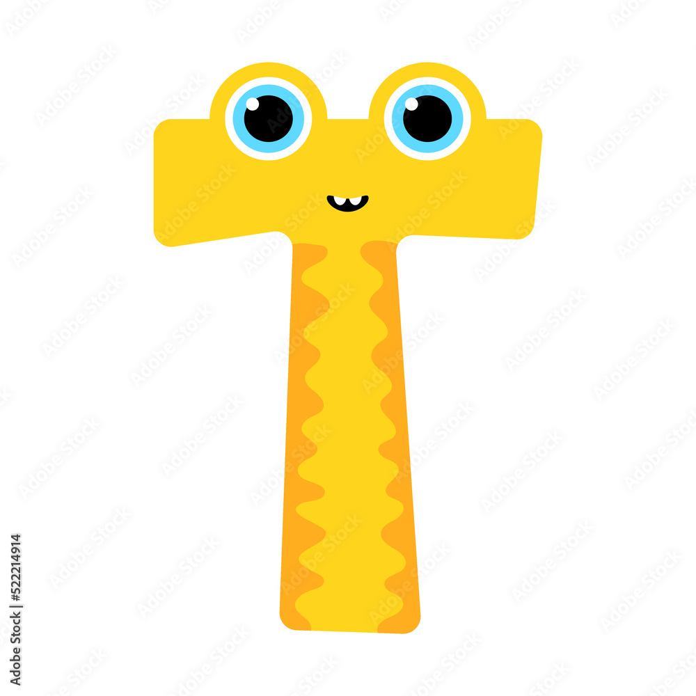 The letter T. Symbol from the monster alphabet. Isolated on white background. Vector illustration. The letter T. Symbol from the monster alphabet. Isolated on white background. Vector illustration.