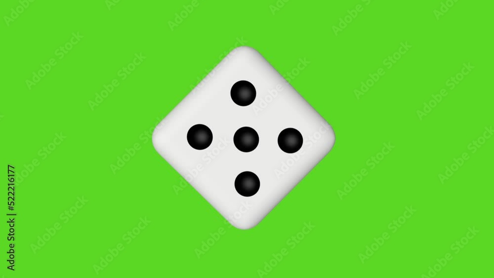 The dice is spinning on the green screen. 3D animation