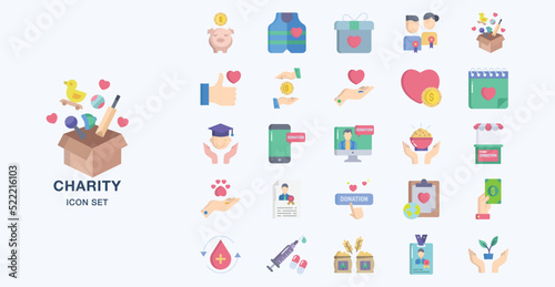 Donation and Charity flat icon set